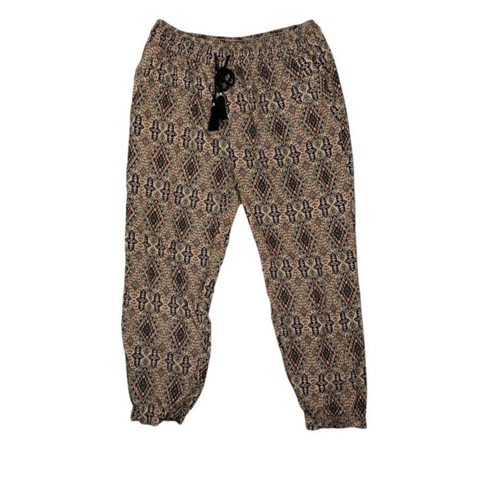 Amuse Society Women Beige Tribal Geometric Print Tassel Jogger Pants Size M